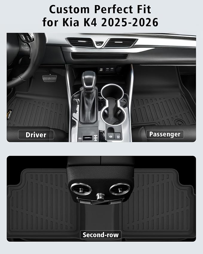 Floor Mats Custom for Kia K4 2025 2026 All Weather TPE Rubber Protection Front & Rear Row Anti-Slip Automotive Floor Liners for Kia K4 2025 Accessories | All Weather TPE Rubber Floor Liners Front & Rear Row Anti-Slip for K4 Accessories, Black