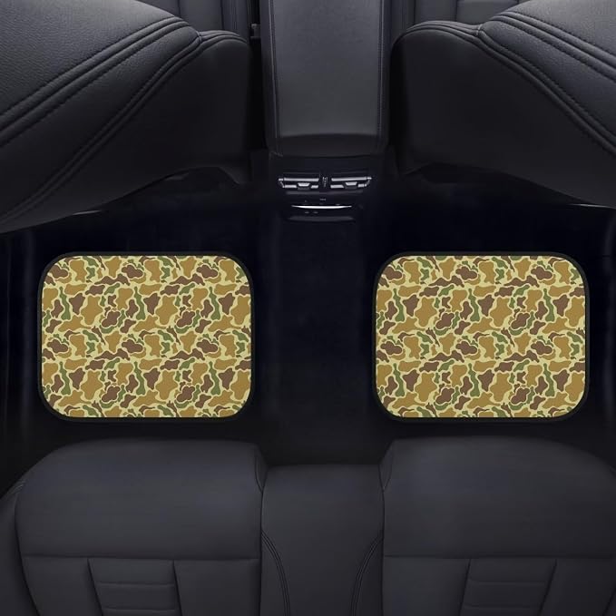 Green Camo Print Car Floor Mats Set of 4 Military Camouflage Universal Vehicle Floor Carpet Decorative Auto Front Rear Foot Rugs for Trucks SUV Sedan