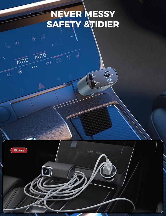[Upgraded] SUPERONE Retractable Car Charger 4 in 1 Fast Car Phone Charger | USB C and Apple Multi Car Adapter with Cord 2.6ft, Compatible with iPhone 17 16 15/15 Pro Max/14/13/12/11, Galaxy, Pixel