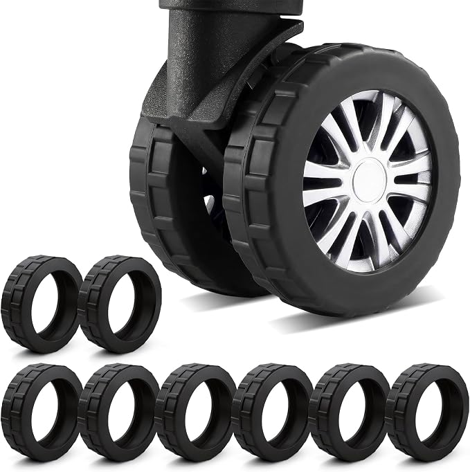 WEDDINGHELPER 8 PCS Silicone Luggage Wheel Covers, Suitcase Wheel Protectors, Anti-Slip Noise Reducing Luggage Wheel Covers Fits 2" - 2.4" for Carry On Luggage Wheels, Black