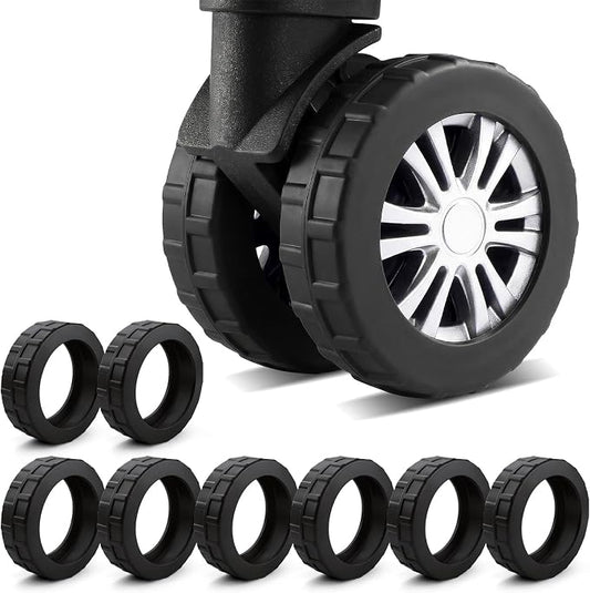 WEDDINGHELPER 8 PCS Silicone Luggage Wheel Covers, Suitcase Wheel Protectors, Anti-Slip Noise Reducing Luggage Wheel Covers Fits 2" - 2.4" for Carry On Luggage Wheels, Black