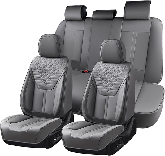 FLORICH Car Seat Covers for Full Set, Universal Seat Cushion 5 Seats, Car Seat Protector Waterproof, Premium Leather Automotive Seat Covers for Most Cars, Sedans, SUVs, and Trucks-Gray