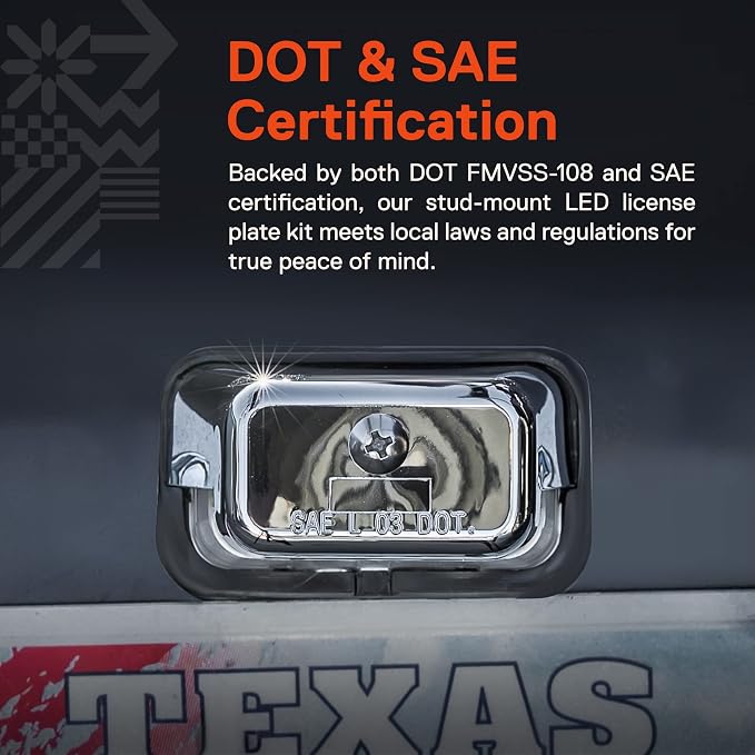 TRUE MODS Chrome LED License Plate Boat Trailer Light [Stud Mount] [DOT FMVSS 108] [SAE L] [Waterproof] [12V DC] Universal Submersible Tag Lamp for Auto Work Utility Flat Bed Dump Box Semi Truck RV