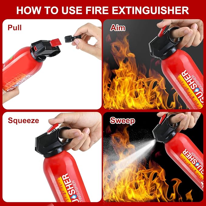 Fire Extinguishers with Mount Bracket - 12 Pack Small Portable Fire Extinguisher for Home, Kitchen, Car, Boat, RV, Vehicle - 620ml Water-Based Fire Extinguisher for Class A, B, C, K Fire