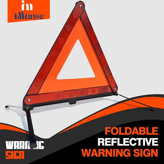 Warning Safety Triangle Kit, Emergency Roadside Warning Reflective Triangle 2 Packs with 1 LED Road Flare Light, Foldable with Storage Case for Roadside Breakdowns Emergencies