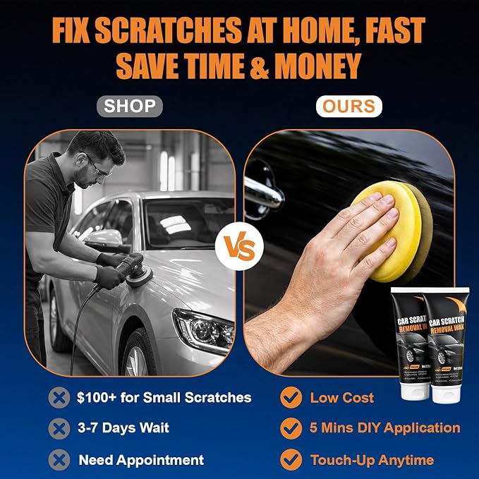 2026 Upgraded Scratch Remover for Vehicles, Car Scratch Removal Wax Kit for Scratches, Swirl Marks & Stains, with Sponges & Towels, Car Paint Scratch Repair Paste for All Vehicles, Easy to Use, 2 Pack