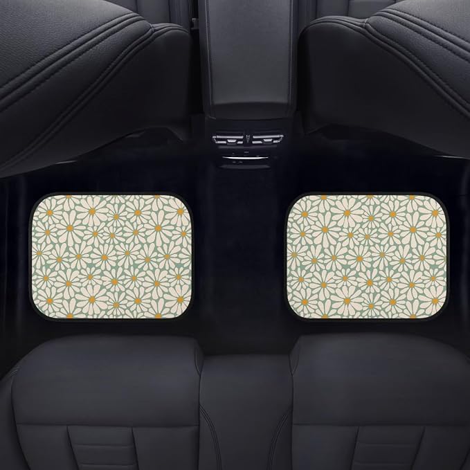 Daisy Flower Print Car Floor Mats Set of 4 Retro Groovy Floral Universal Vehicle Floor Carpet Decorative Auto Front Rear Foot Rugs for Trucks SUV Sedan