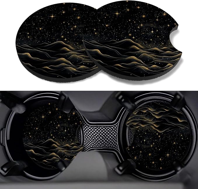 Car Cup Coasters,2 Pack Car Coaster,2.75inch Anti Slip and Absorbent Cars Coasters for Cup Holders,Neopren Accessories for Women,Cute Decor for Women (Black Desert)