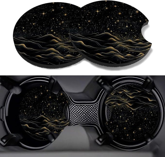 Car Cup Coasters,2 Pack Car Coaster,2.75inch Anti Slip and Absorbent Cars Coasters for Cup Holders,Neopren Accessories for Women,Cute Decor for Women (Black Desert)