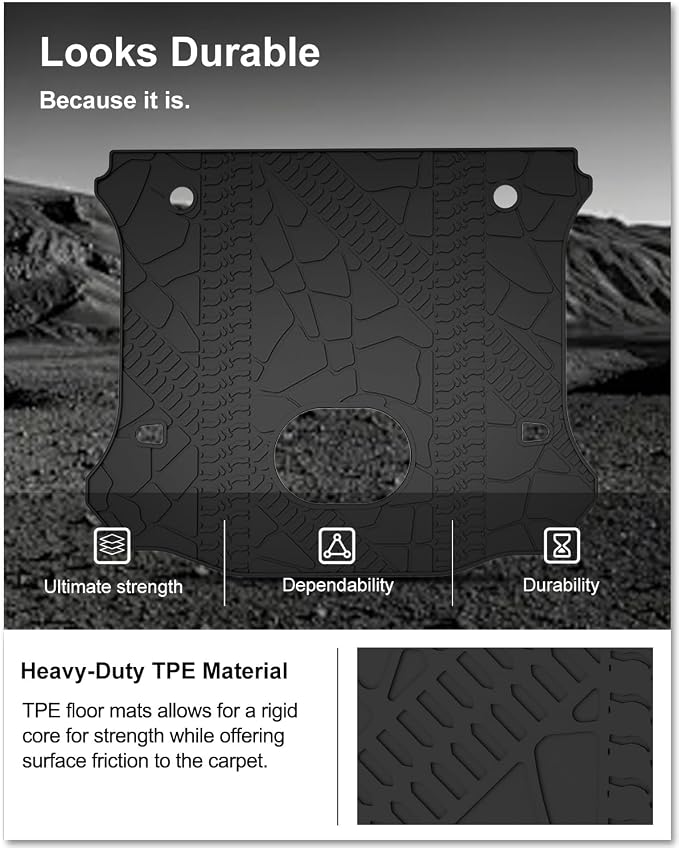 Kiwi Master Cargo Mat for 2015-2018 Jeep Wrangler JK with Center subwoofer | OEM Replacement 82214404, Custom Fit All Weather Rear Cargo Liner, Heavy Duty TPE Tray Trunk Mat, Black