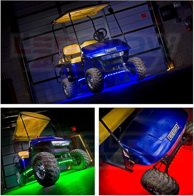 LEDGlow 4pc Million Color LED Golf Cart Underglow Kit Previous Gen Model | Accent Neon Lights Fit 12V EZGO Yamaha Club Car ICON, Multi-Color Water Resistant Flex Tubes, 18 Solid Colors, 22 Modes