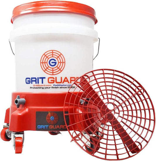 Grit Guard 5 Gallon Washing System | Includes 5 Gallon Bucket, Grit Guard, Bucket Dolly, and Gamma Seal Lid | for Car Wash and Detailing | Red - Made in the USA