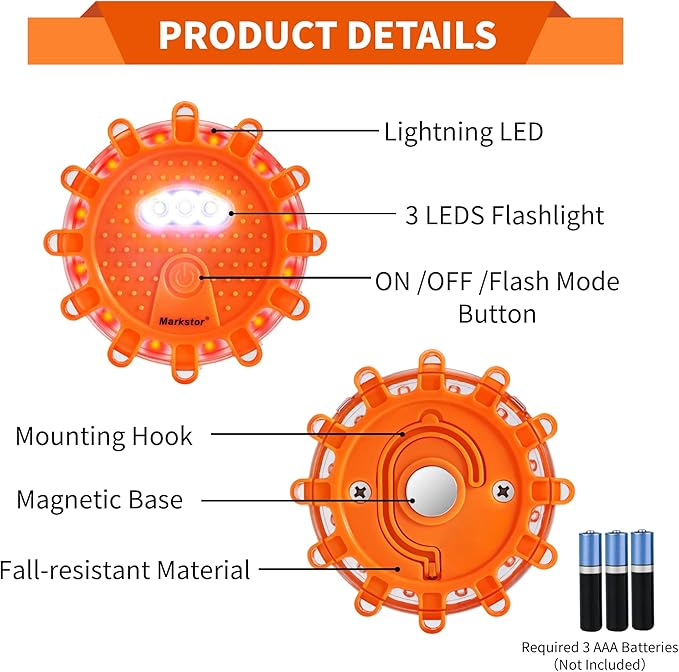 12 Pack LED Road Flare Warning Lights Premium Emergency Roadside Safety Kit Battery Powered Beacons
