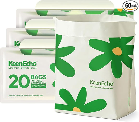Disposable Car Garbage Bin Bags 60 PCS, Leak-proof Cleaning and Vomit Bags, Recycled HDPE, Easy Stick-On and Stand Design, Disposable Small Garbage Bags