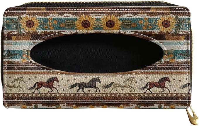 Tribal Horse Sunflower Car Tissue Box Sun Visor Napkin Holder Car Interior Accessories Car Tissue Holder for Car