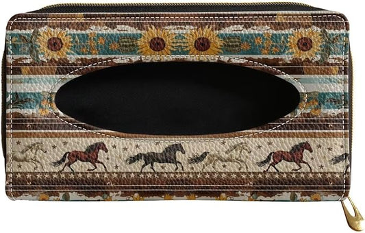 Tribal Horse Sunflower Car Tissue Box Sun Visor Napkin Holder Car Interior Accessories Car Tissue Holder for Car