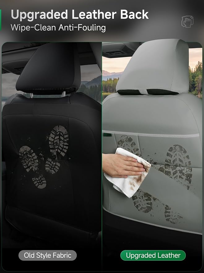 GIANT PANDA 2PCS Front Seat Covers for Chevy Silverado & GMC Sierra 1500 2500 3500 2007-2026 Crew Extended Double Cab Pickup,Custom Fit Chevy & GMC Truck Seat Protectors,Faux Leather (Solid Grey)