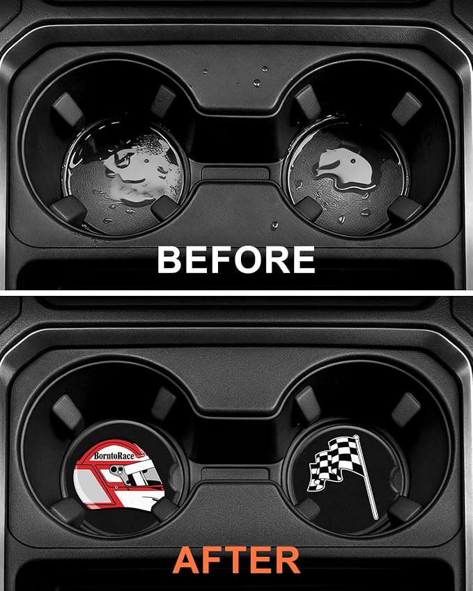 Swooflia Car Coasters for Men - Helmet Ceramic Car Cupholder Coaster Cool Absorbent Mat Coaster with Cork Base 2 Pack Automotive Cup Holder Accessories New Driver Gifts