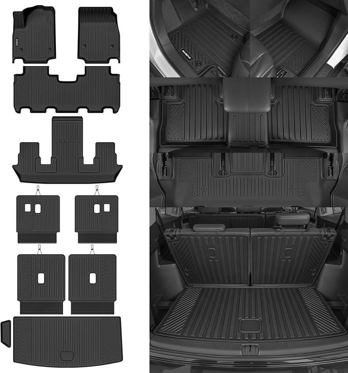 Naibeve Floor Mats for 2026 Cadillac Vistiq 6 Seats 2nd Row Bucket Seats | All Weather Custom Fit Floor Mats, Cargo Mat, 2nd/3rd Row Backrest Mats Interior Protector accessories