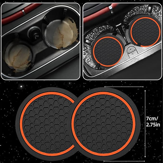 NBTEPEM 10 Pcs Car Floor Mats Full Set & Sport Leather Steering Wheel Cover 14.5-15 inch, Center Console Cover, Seat Belt Cushion, Cup Holder Coaster, Universal Automobile Interior Sets (Orange)