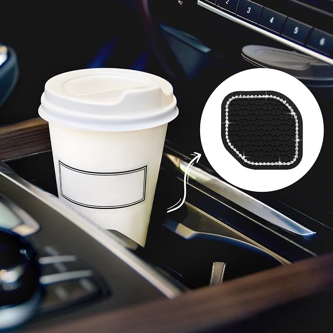 Frienda 4 Pcs Bling Car Coasters Cup Holder Coasters for Car Cup Holder Inserts Compatible with Wrangler 2018-2022 Jl Jlu 2020-2022 Gladiator Jt Cup Mat Pad Interior Decoration Accessories, 2 Styles
