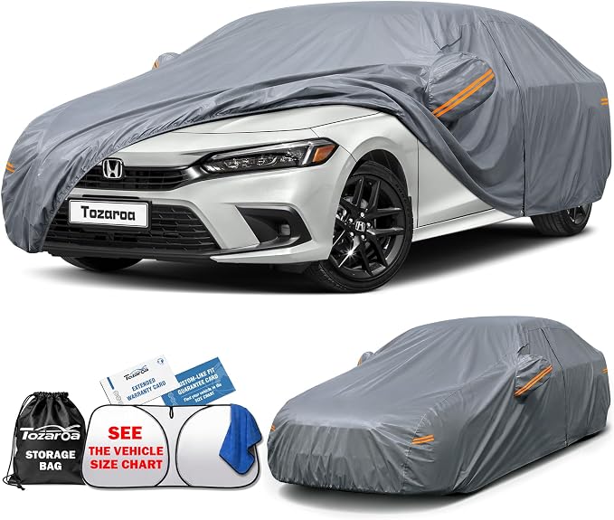 Car Cover Waterproof All-Weather,Outdoor Full Exterior Sedan Covers Custom Fit for Mitsubishi Mirage,BMW 2 Series,Genesis G70,Honda Insight,Toyota Yaris iA,Audi A3,etc,Size A1(See SizeChart)
