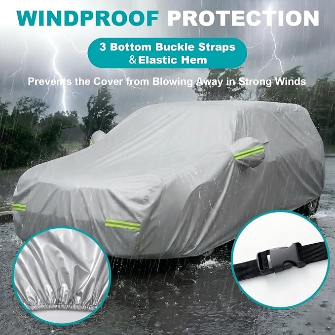 Favoto SUV Car Cover Waterproof All Weather Heavy Duty Car Cover | Outdoor Automatic Car Covers with Air Vent Sun Snow Dust UV Protection Tearproof Cover Universal Fit for Sedan (181-190 in)