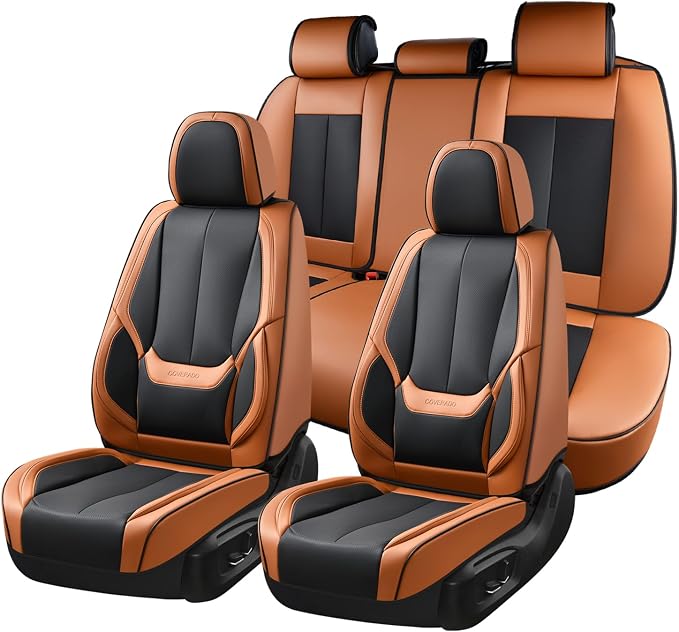Coverado Car Seat Covers, Seat Covers for Cars, Waterproof Leather Auto Seat Protectors, Leather Car Seat Cushion, Car Interiors Accessories Universal Fit for Most Cars