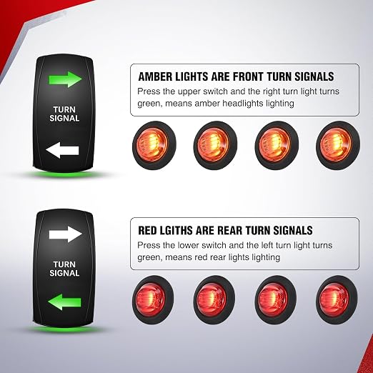 Nilight UTV ATV Turn Signal Wiring Harness Kit with Vertical Rocker Switch | Street Legal Flasher Relay Kits Red &Yellow Lights for Polaris Kawasaki Teryx Can Am Commander Cat Wild Green Backlight