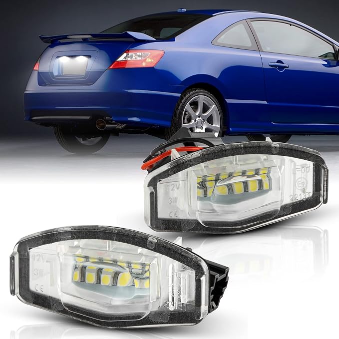 POPMOTORZ LED License Plate Lights Assembly Compatible With 2003-2012 Honda Civic Accord MR-V/Pilot Odyssey City MK4 & 1999-2009 Acura MDX RI TI TSX ILX RDX - 2 Pack 18 SMD Xenon White
