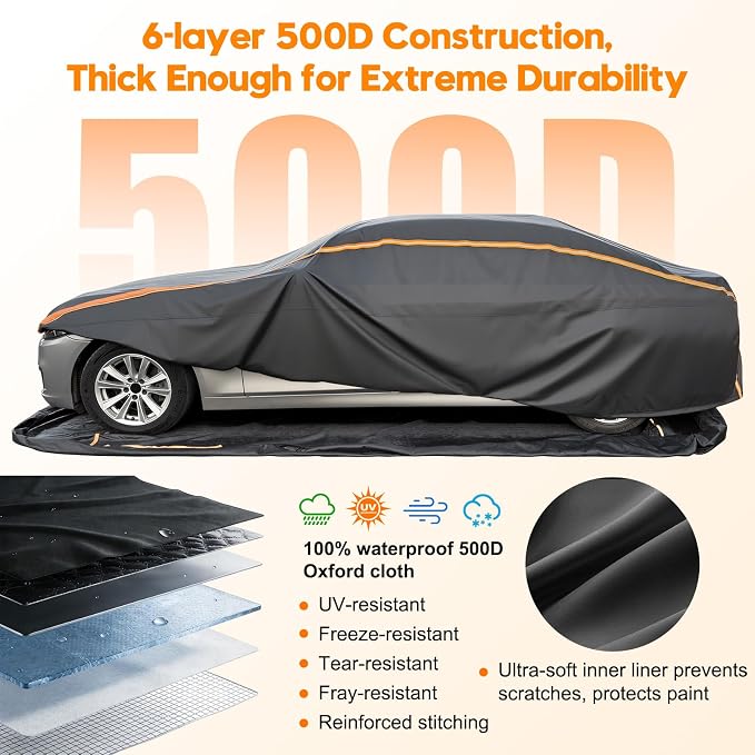 Waterproof All-Weather Heavy-Duty Outdoor Pickup Truck Cover for Fit Ford F-Series, Tundra, RAM 1500 etc,Size T6. Length up to 255 inch