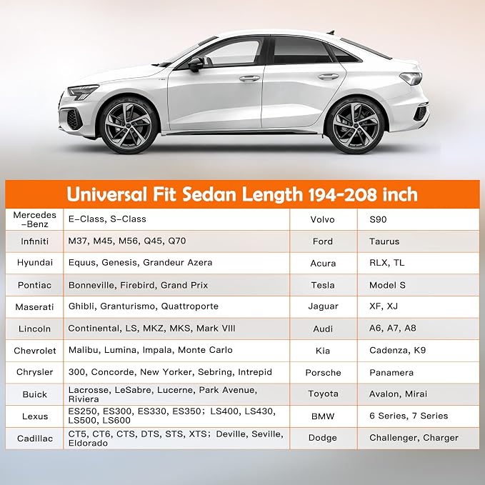 Universal Fit Car Cover for Sedan Length 194-208in, Waterproof Automobiles Cover All Weather Compatible with Lexus ES350, Tesla Model S, Toyota Avalon, Dodge Charger, Cadillac CTS
