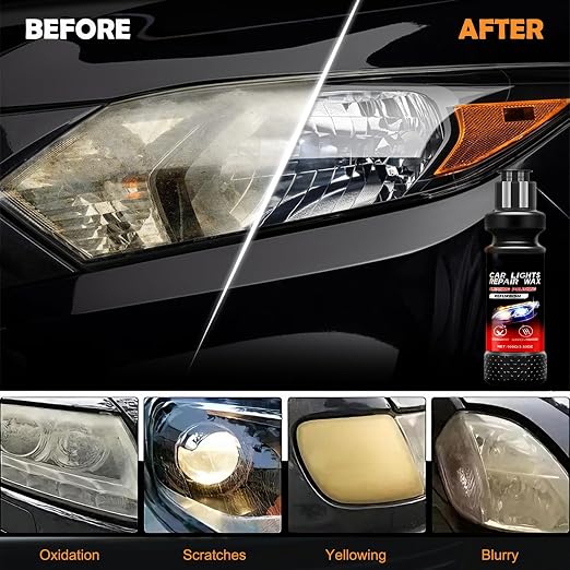 Headlight Restoration Kit, Headlight Cleaner Cream Car Detailing Kit for Car Light Cleaning & Finish Polish, Automotive Stuff Restore Yellowing Oxidation Head Light-100ml