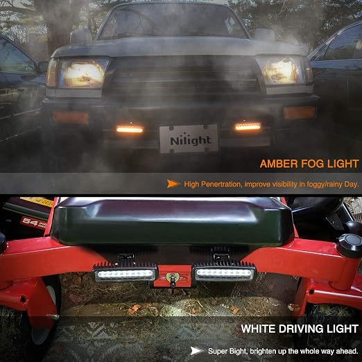 Nilight 10031W Amber White Dual Color Light Bar Wiring Harness Kit 16AWG with 12V Relay 15A Inline Blade Fuse Push Button Switch for Offroad Driving Light, 2 Leads