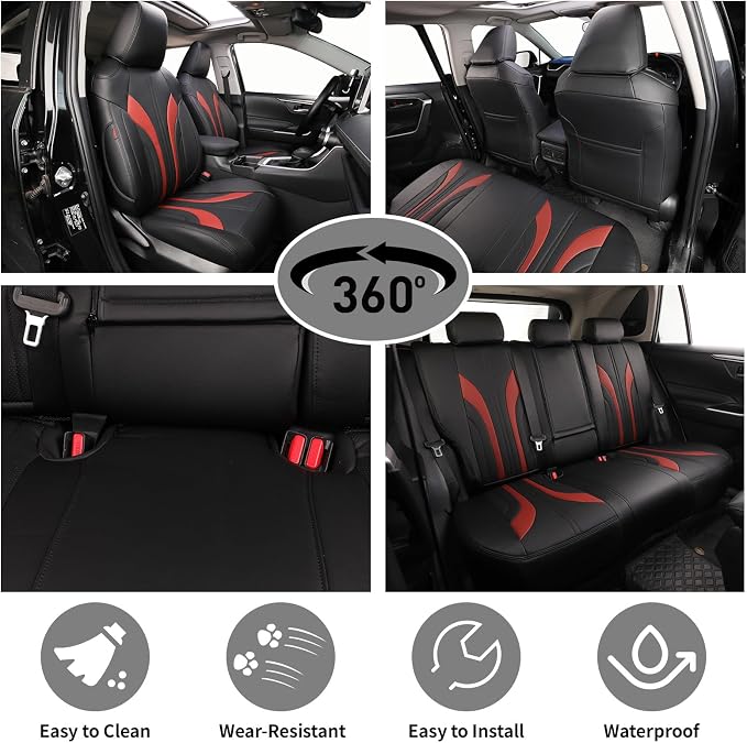 EKR Car Seat Covers Custom Fit for Toyota 4Runner(5 Seats) Full Set | for Toyota 4Runner 2003-2009(Power Front Seats)Full Wrap,Airbag Compatible,Pet-resistant,Faux Leather(Black+Burgundy)