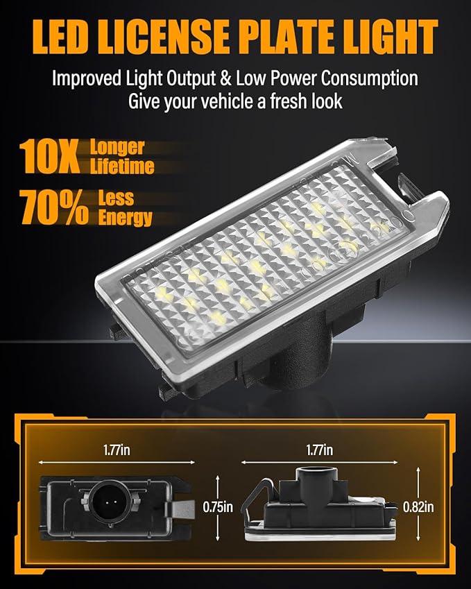 LESAUCE LED License Plate Light for 2014-2022 Jeep Cherokee Compass Patriot, 6000K White, High Brightness & Waterproof Tag Lamp Assembly Replacement, Plug and Play, Pack of 2