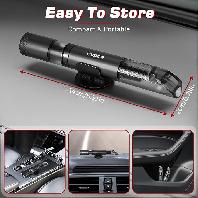 4-in-1 Car Window Breaker Seatbelt Cutter Emergency Escape Tool | Portable Spring Loaded Glass Breaker, Survival Whistle, LED Flashlight, Aluminum Alloy Safety Hammer for Emergencies, Black
