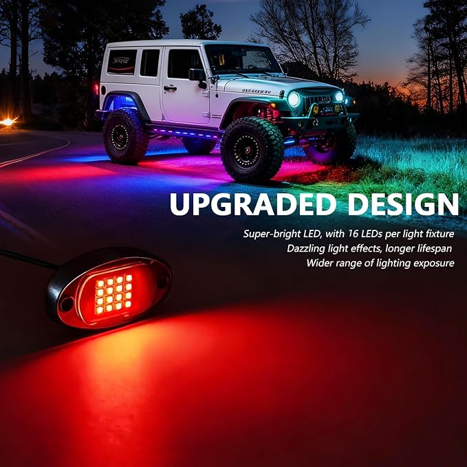 8 Pods Rock Lights, RGB LED Rock Lights APP Control Music Mode Multilcolor Waterproof Underglow kit for Trucks Car ATV UTV RZR SUV