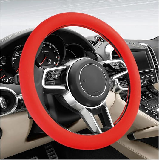 DXNQ Car Steering Wheel Cover, 13 to 14.17 inches Anti-Slip Silicone Steering Wheel Protector, Soft Flexible Shock-Absorbent Steering Wheel Protective Cover for Most Car Models (Red)