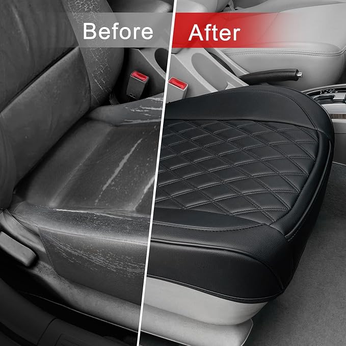BEITK 1 Pack Leather Front Car Seat Cover Bottom Car Seat, Anti-Slip and Full Wrap Driver Car Seat Protectors, Luxury Waterproof Bottom Auto Seat Cushion Pad Mat for Most Vehicles(Red)
