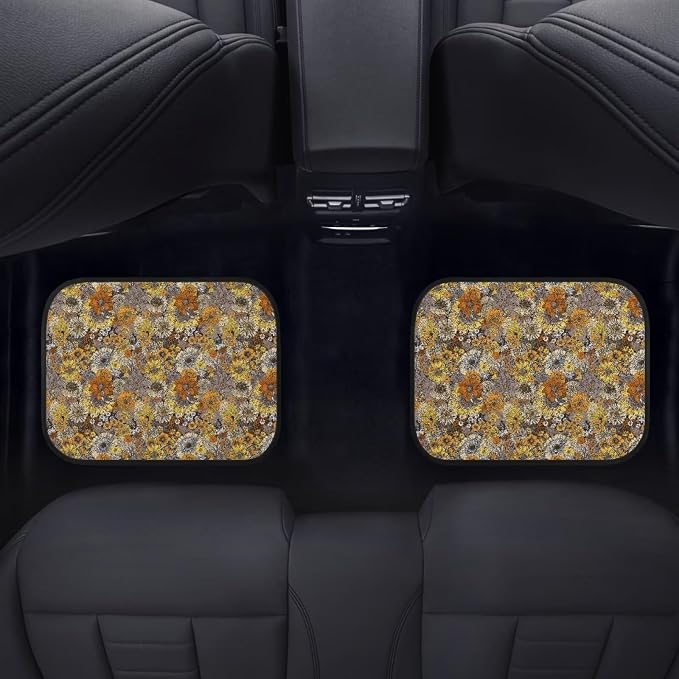 Retro Sunflower Print Car Floor Mats Set of 4 Daisy Floral Butterfly Universal Vehicle Floor Carpet Decorative Auto Front Rear Foot Rugs for Trucks SUV Sedan