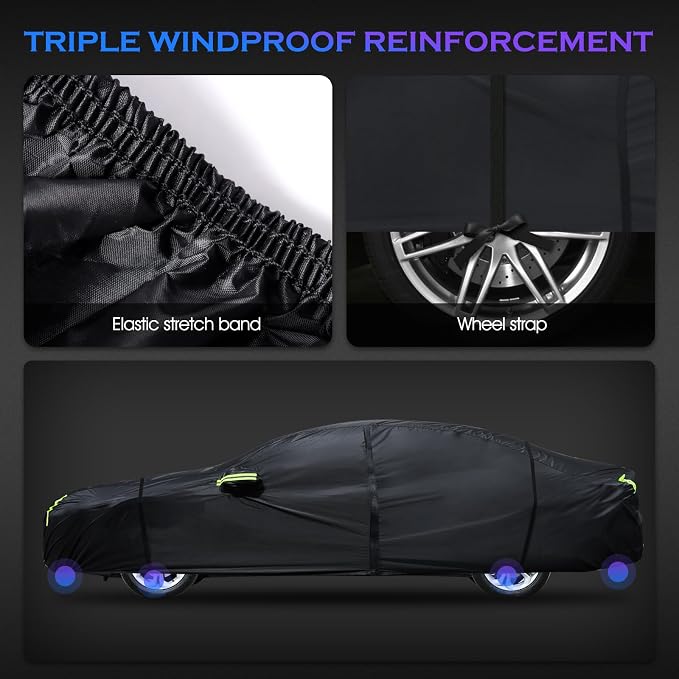 Car Cover Custom Fit for Toyota Camry 1996-2025,Honda Accord 2001-2025,6 Layers Truck Cover Waterproof All Weather for Automobiles,Outdoor Full Exterior Cover,Rain, Sun, Wind Protection,Black