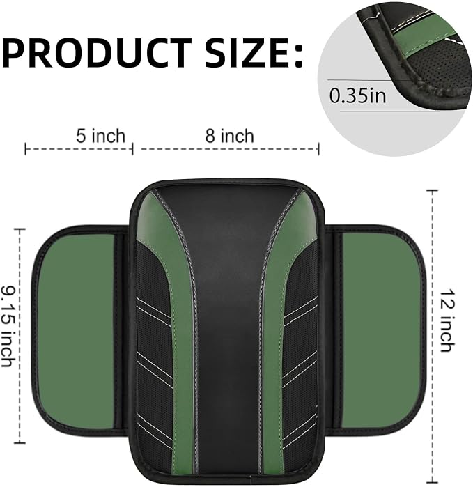NBTEPEM 6 Pcs Green Car Accessories Set, Sport Leather Steering Wheel Cover 14.5-15inch Universal, Microfiber Leather Car Center Console Cover, Seat Belt Cushion, Cup Holder Coaster (Black-Green)