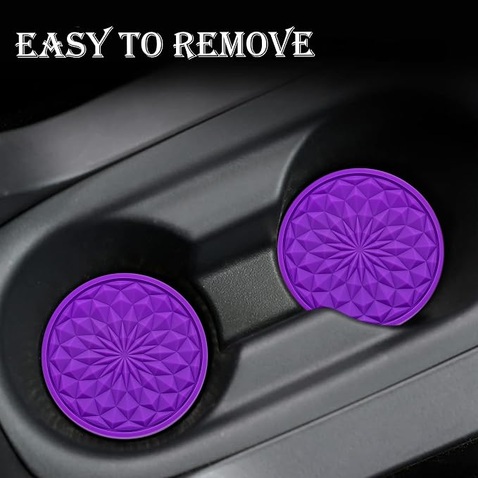 4 Pack Silicone Car Cup Holder Coaster – 2.75 Inch Non-Slip Drink Mat, Universal Fit for Most Vehicles – Cute & Functional Auto Accessories (Purple)