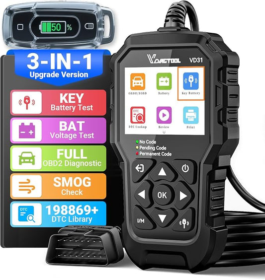 VDIAGTOOL VD31 Enhanced OBD2 Scanner, 3-in-1 Check Engine Code Reader, OBD2 Scanner Diagnostic Tool with Car Battery Tester & Car Key Battery Tester, Car Code Reader for Cars and Trucks All Cars 1996+