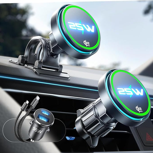 LISEN for Qi2.2 25W for MagSafe Car Mount Charger，[Smart Cooling Fan＆95W Fast Adapter] Magnetic Wireless Car Charger, Phone Holders for Your Car Accessories for iPhone 17 Pro Max Air 16 15 14 13 12 | [Smart Cooling Fan] Magsafe Car Mount Charger, [Qi2 ...