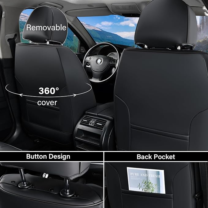 Coverado Leather Seat Covers for Car, Waterproof Car Seat Covers Full Set, 2 in 1 Conversions Car Seat Cover Protector Car Accessories Universal Fit for Most Cars SUVs and Trucks (Black&Gray)