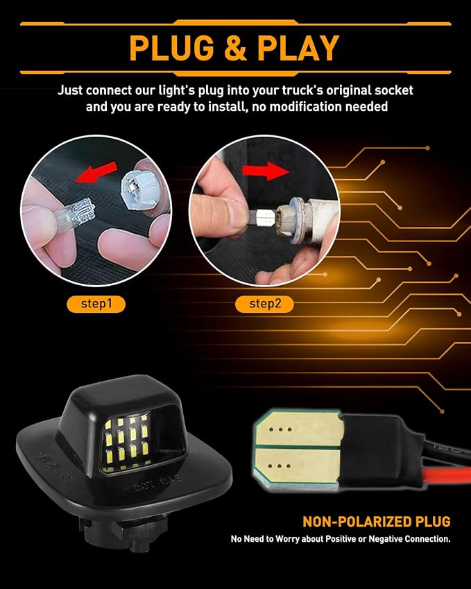 LESAUCE LED License Plate Light Lamp Assembly Compatible with 1988-1999 Chevy C1500 K1500 Silverado Sierra Pickup Tahoe Yukon Blazer S10 Sonoma S15 Black Housing 6000K White, Pack of 2