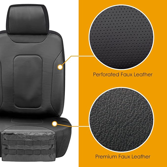 LPI Truck Colton Heavy Duty Truck Seat Covers for Front Seats, Fits Full-Size SUV or Truck, Built-in Molle Style Organizer, Semi-Custom Fit, Faux Leather, 2pcs, Black