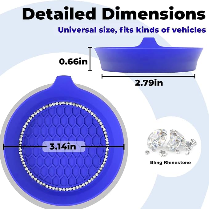2 PCS Car Cup Coasters, Universal Cup Holder Coaster for Car Accessories, Bling CupHolders Insert for Women Non-Slip Silicone Car Cup Holder Coasters